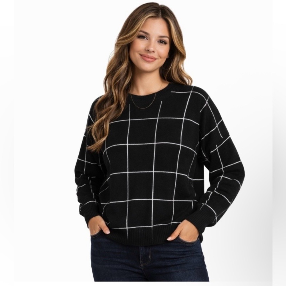 T Tahari Black and White Grid Sweater Women’s Size 1x - Picture 9 of 10